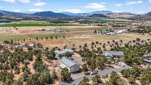 Overview of rural landscape featuring mountains