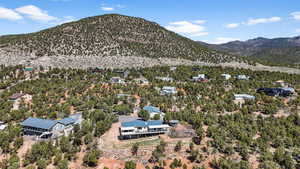 Drone / aerial view of a mountain backdrop