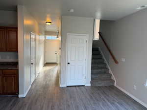 Staircase with wood finished floors