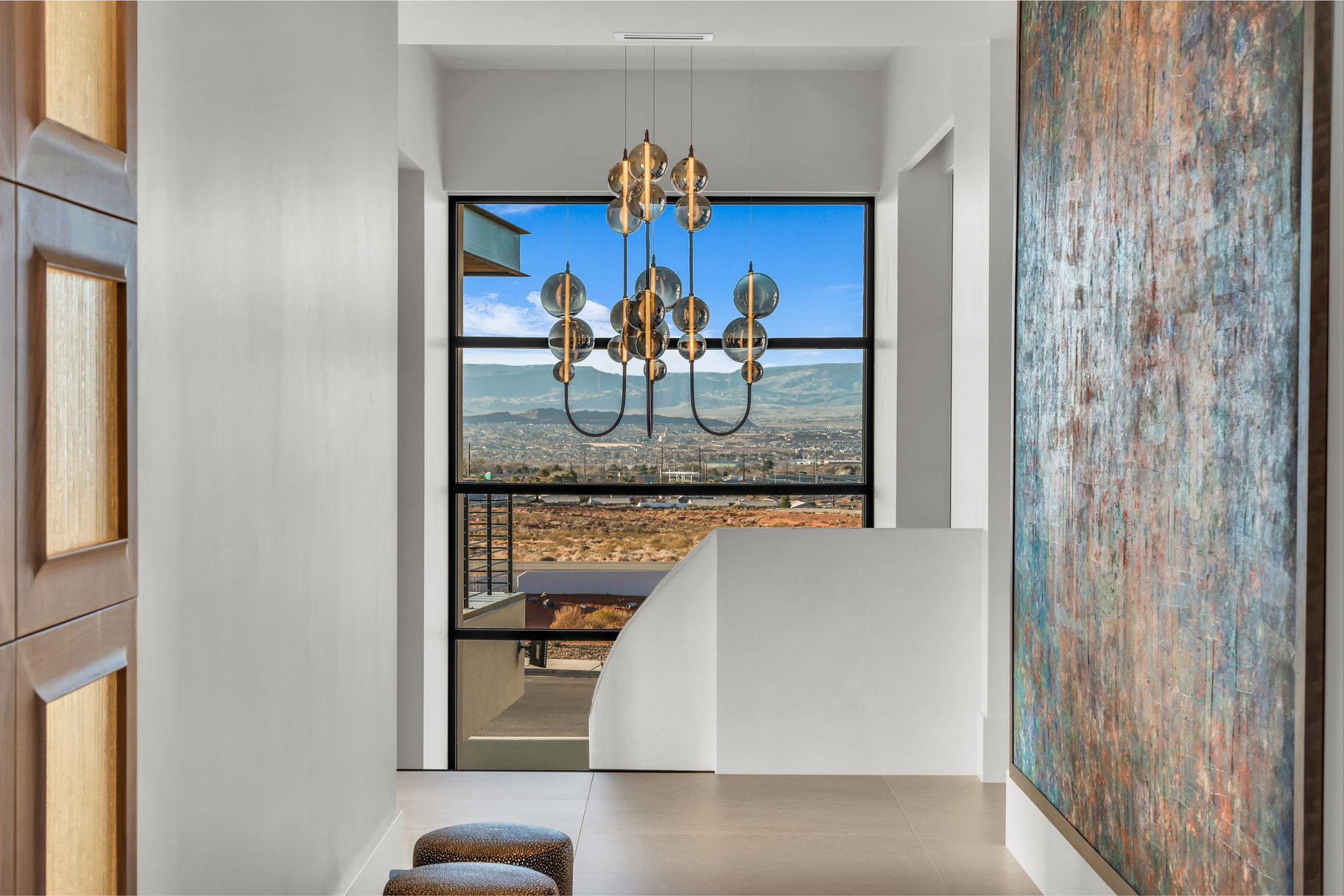 Dining area with suspended lighting