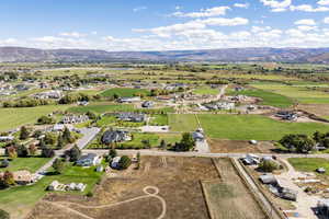 Overview of rural landscape featuring mountains