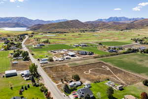 Overview of rural landscape with mountains