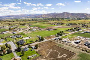 Overview of rural landscape featuring mountains