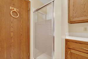 Bathroom featuring a stall shower