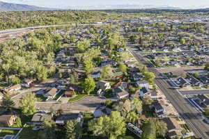 Aerial perspective of suburban area with mountains