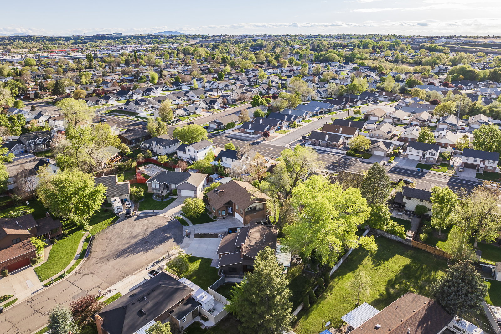 Aerial perspective of suburban area