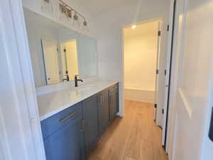 Full bathroom with vanity and light wood finished floors