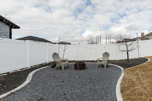 Fenced backyard with an outdoor fire pit