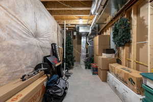 Unfinished basement with heating unit