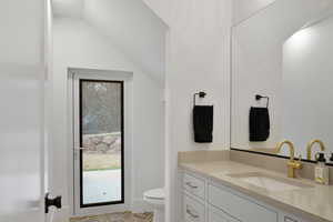 downstairs Bathroom off main living room with exterior door entrance so its perfect for a outdoor pool bathroom.
