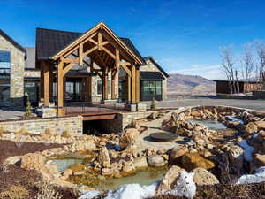 View of patio / terrace featuring a mountain view