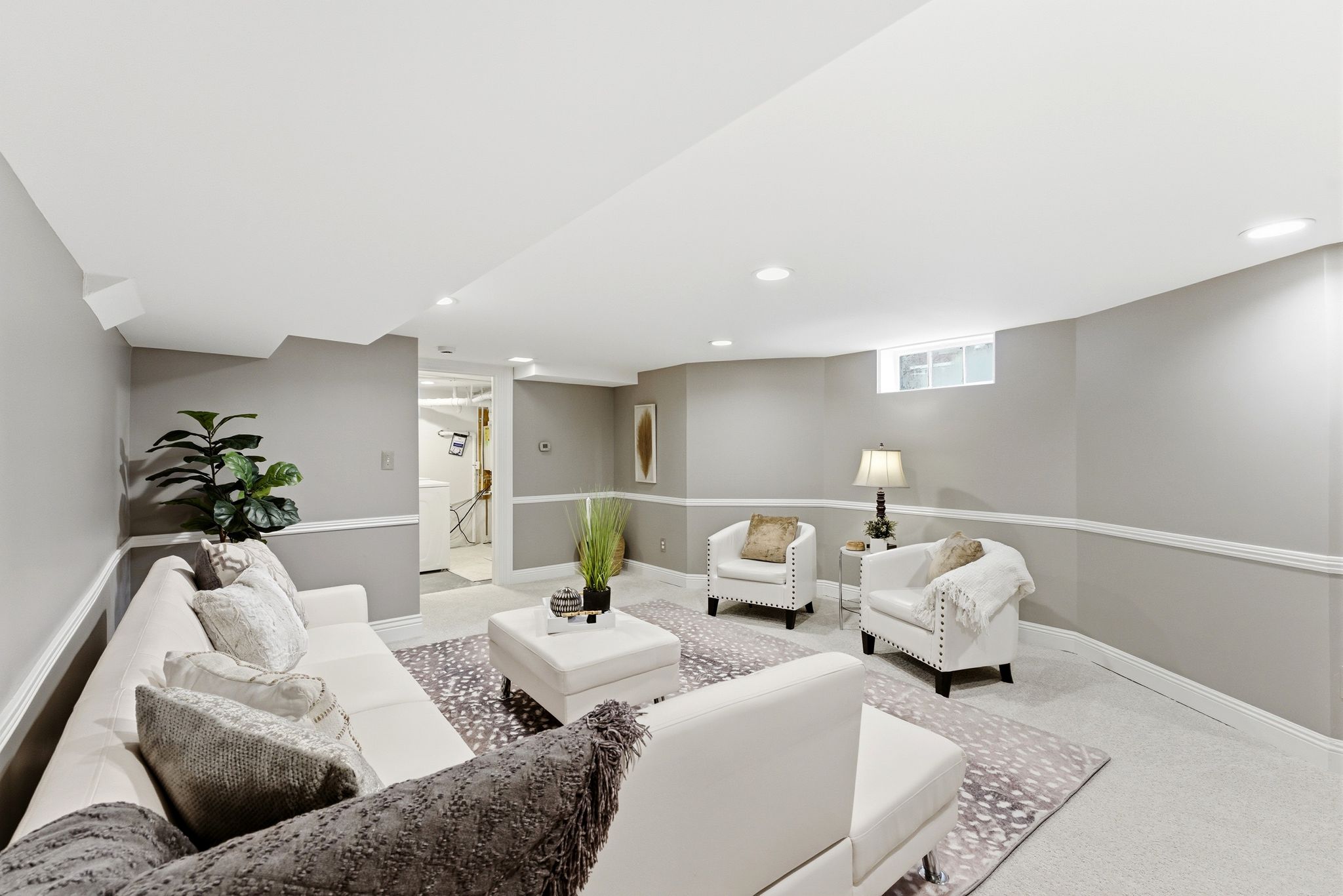 Living room with carpet and recessed lighting