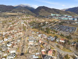 Drone / aerial view of a mountain backdrop
