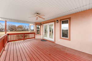 Wooden terrace with ceiling fan