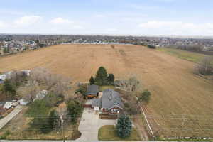 Overview of rural landscape featuring extensive farmland