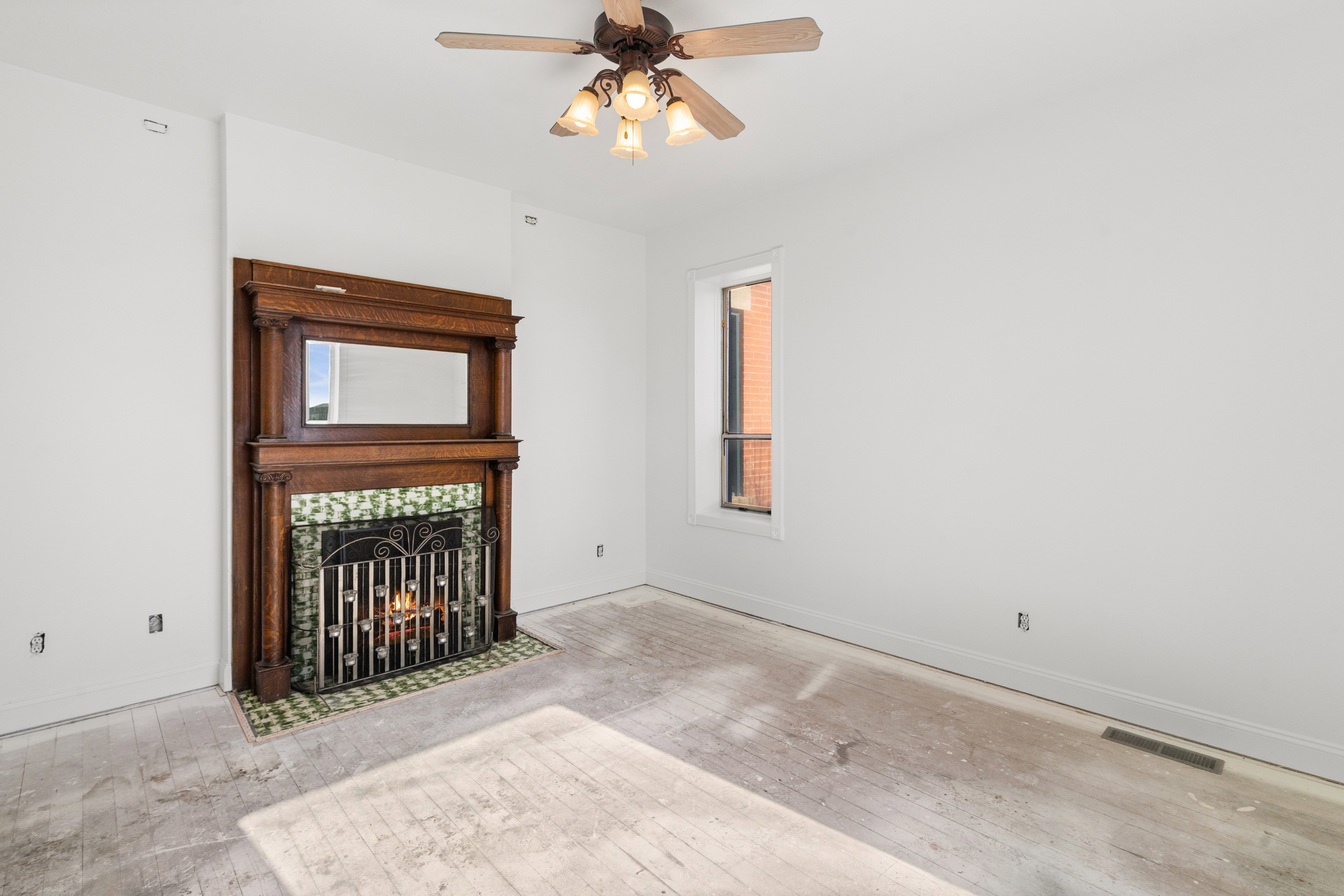 Beautiful buffet style fireplace with tile