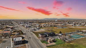 Aerial view at dusk of a mountain view, digitally enhanced