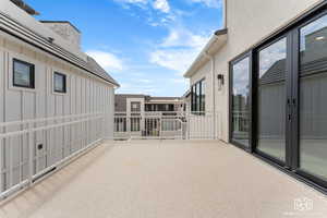 View of patio featuring french doors