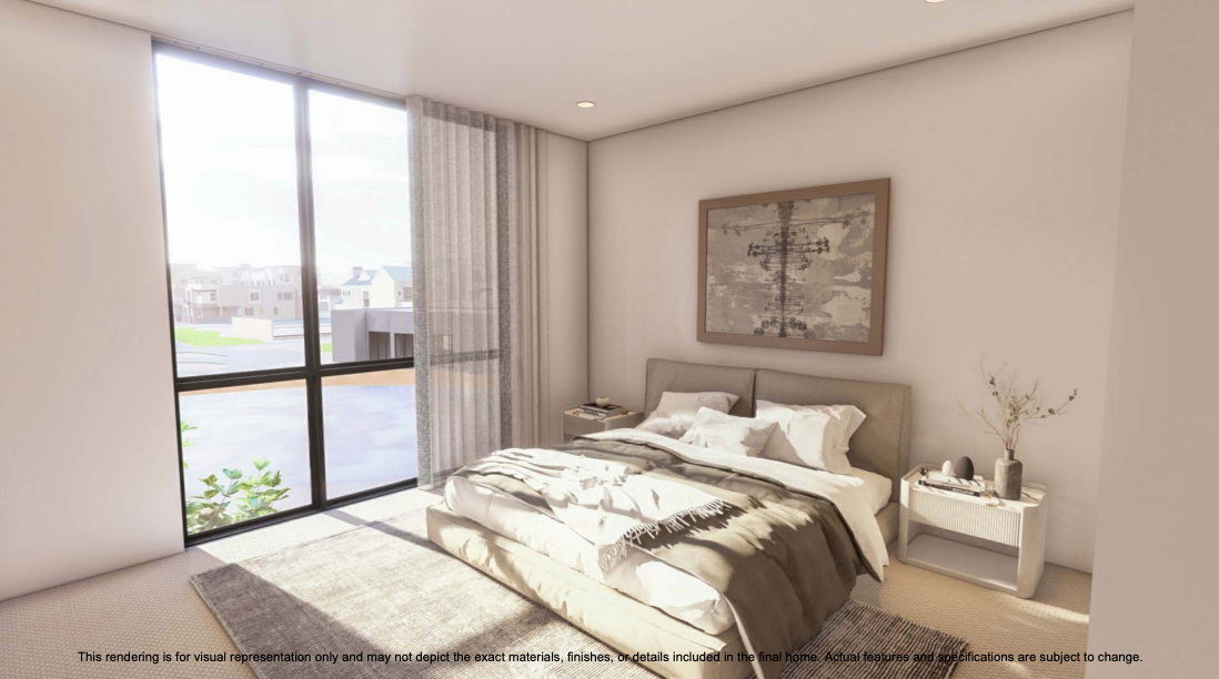 Bedroom with expansive windows, carpet floors, and access to outside