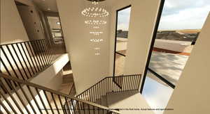 Stairway with suspended lighting