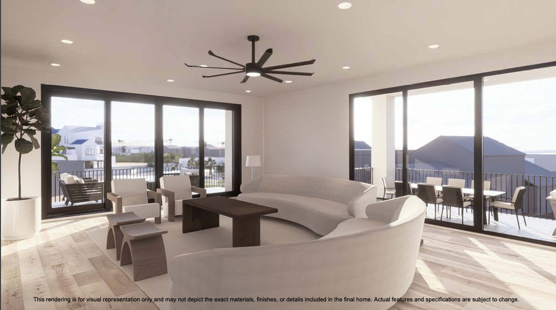 Living area featuring a ceiling fan, light wood-style floors, and recessed lighting