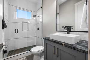 Full bathroom featuring vanity and a stall shower