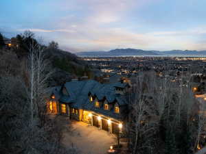 Aerial view at dusk of a mountain view