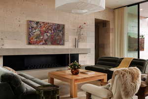 Large Gas Fireplace and Gorgeous Volcanic Stone