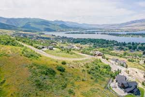 Aerial view of a water and mountain view