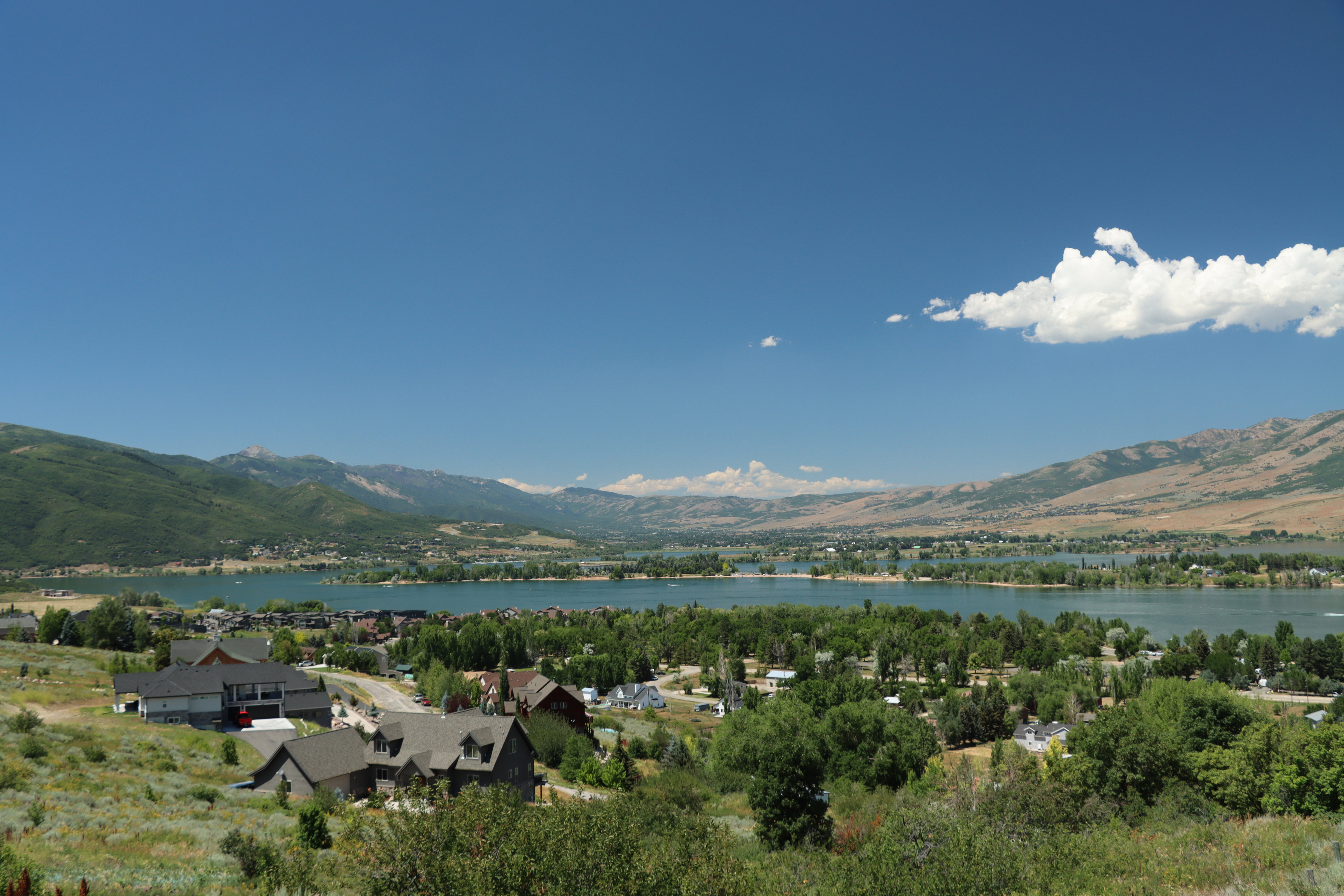View of mountain background with a large body of water
