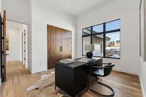 Office space featuring light wood finished floors