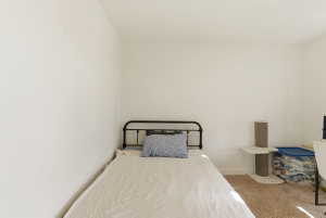 Bedroom with carpet floors and baseboards