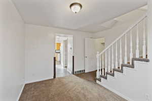 Family Room on the main floor, carpet flooring