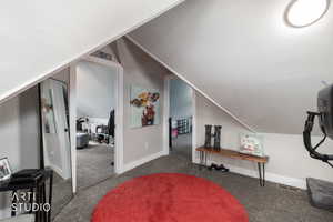 Bonus room with carpet flooring and baseboards