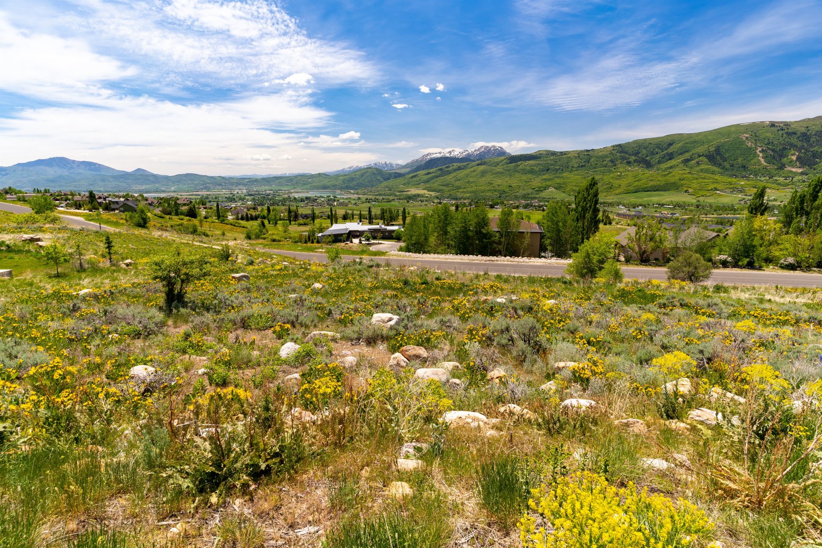 Mountain view with rural landscape