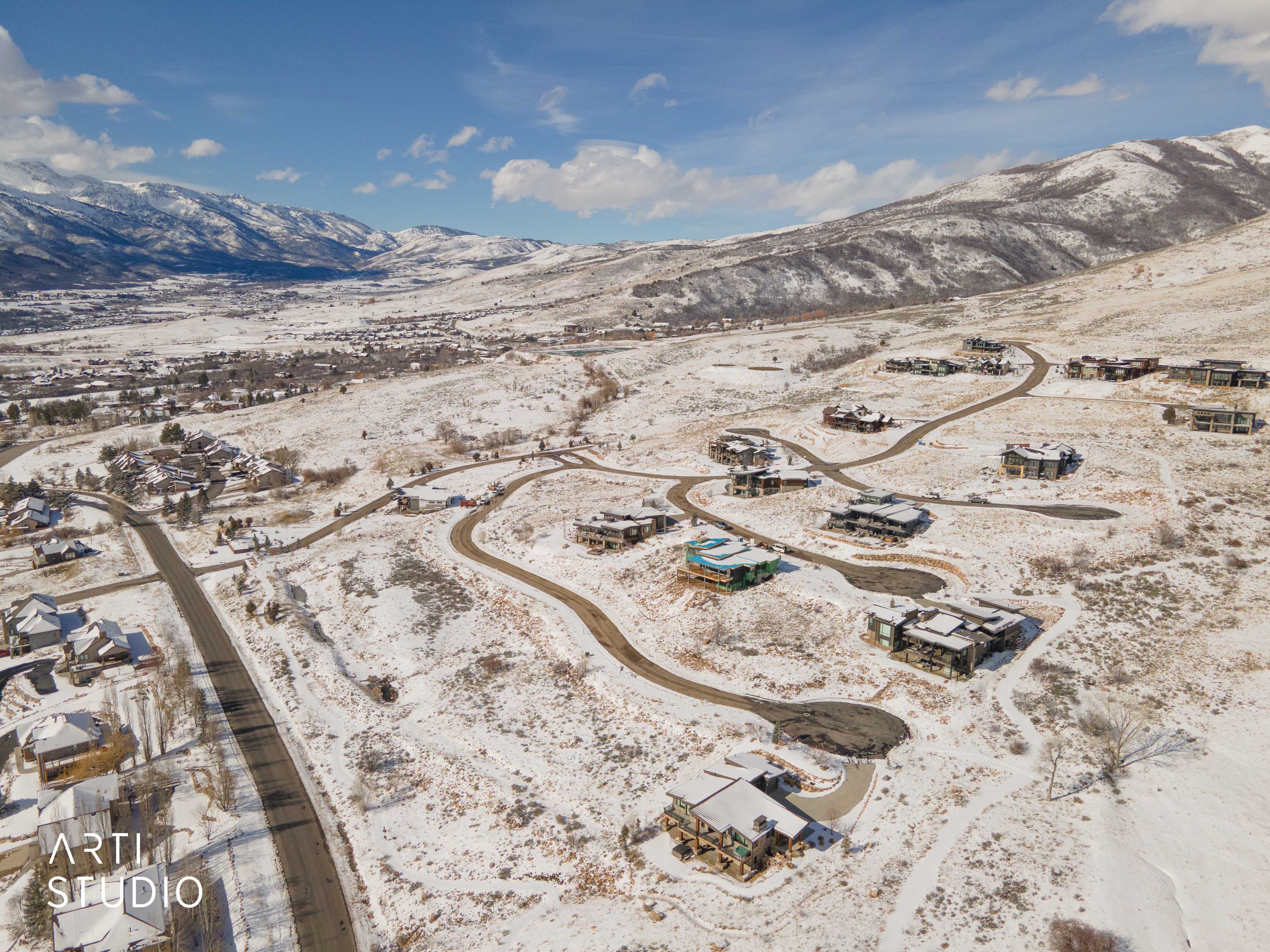 View of mountain background with nearby suburban area