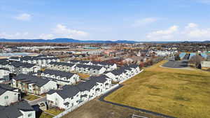 Aerial perspective of suburban area featuring mountains