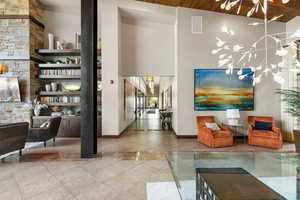 Building lobby with a high ceiling
