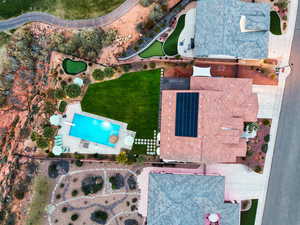 Drone / aerial view of a pool