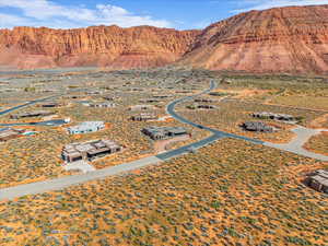 Bird's eye view of mountains and a desert landscape