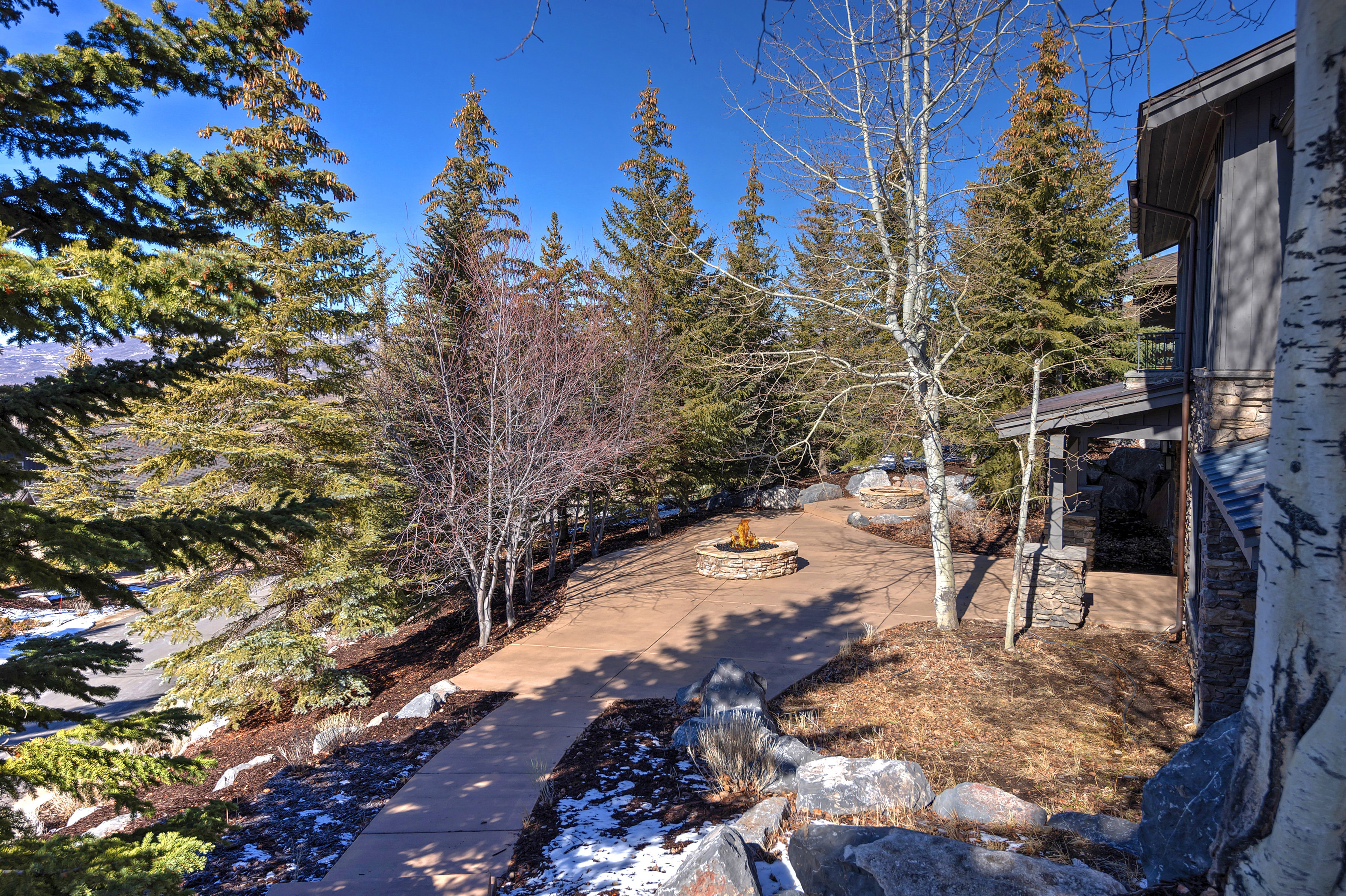 View of yard with a fire pit