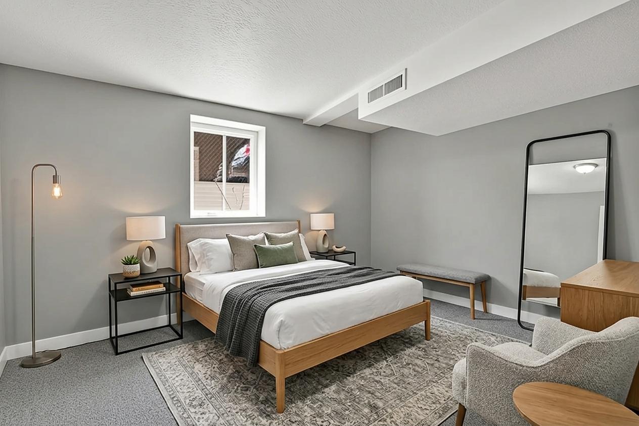 Bedroom. Virtually staged to illustrate the home's potential.