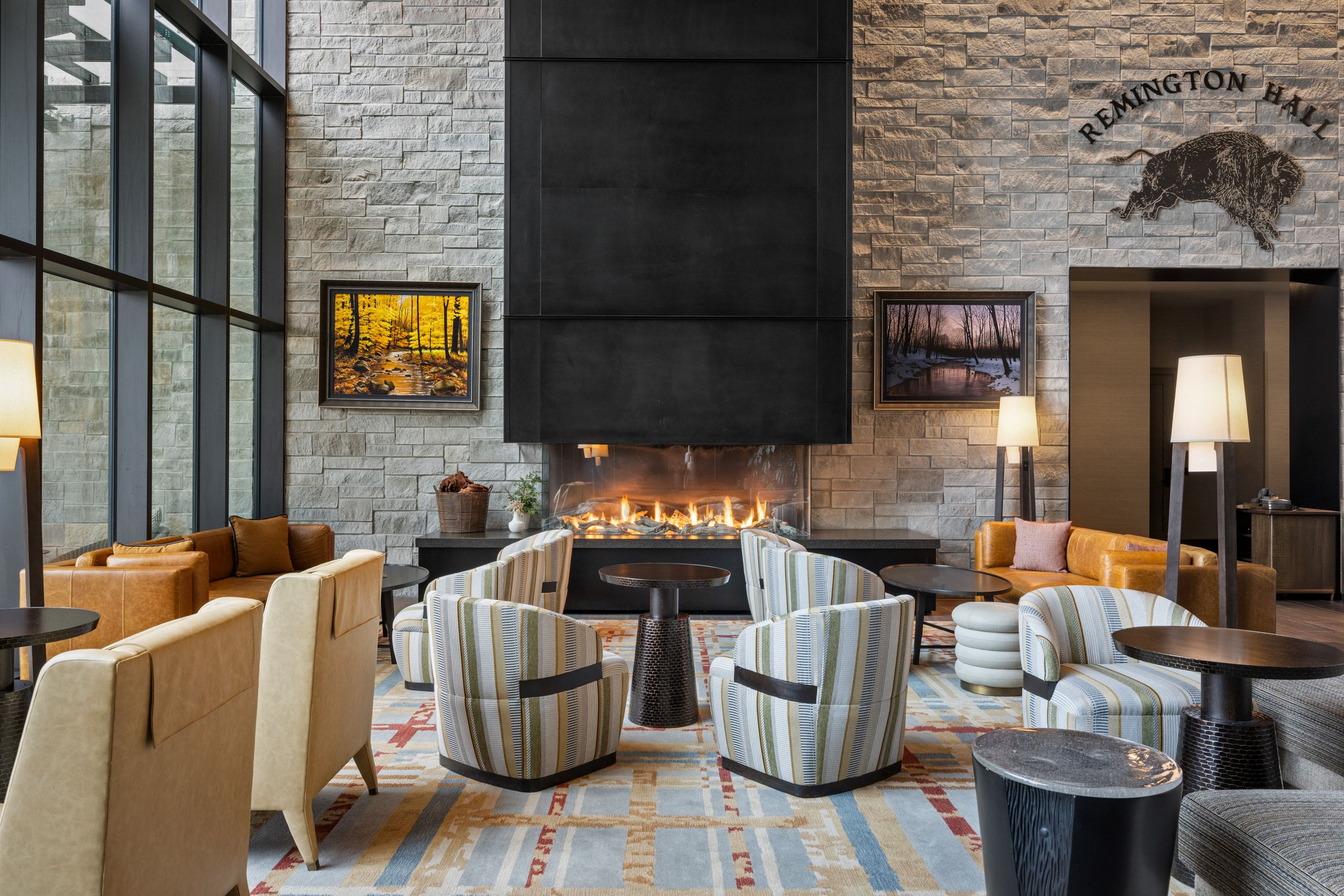 Lobby with a high ceiling
