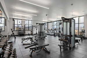Workout area featuring expansive windows