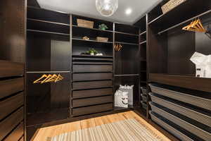 Walk in closet featuring wood finished floors
