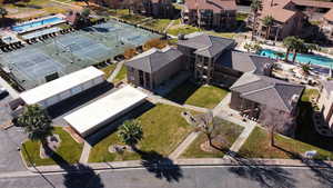 Aerial view of a pool