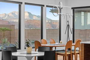 Dining area with a mountain view