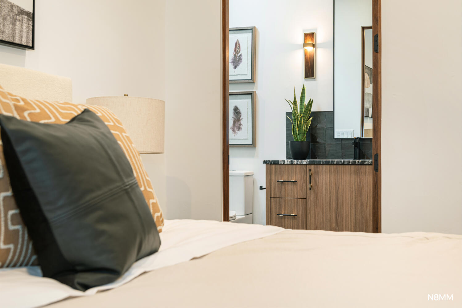 View of guest bath from bedroom