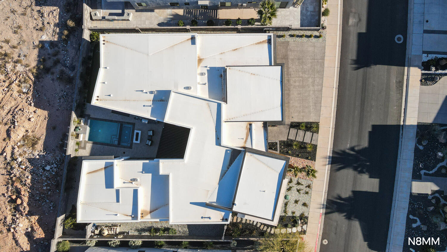 Birds eye view from above of property.