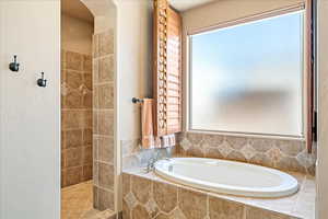 Bathroom with a walk in shower and a bath